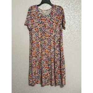 Greige Multicolored Floral Print Knee Length Shift Dress Short Sleeve‎ Stretch L